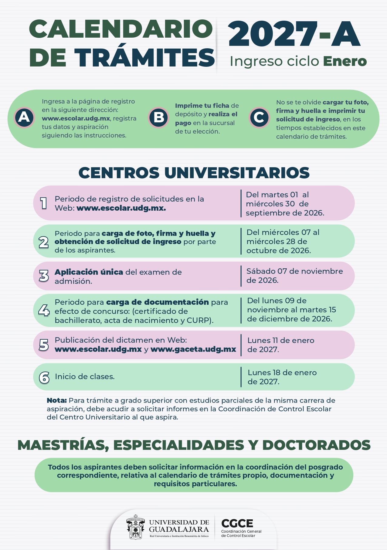 CALENDARIO DE TRÁMITES 2027A